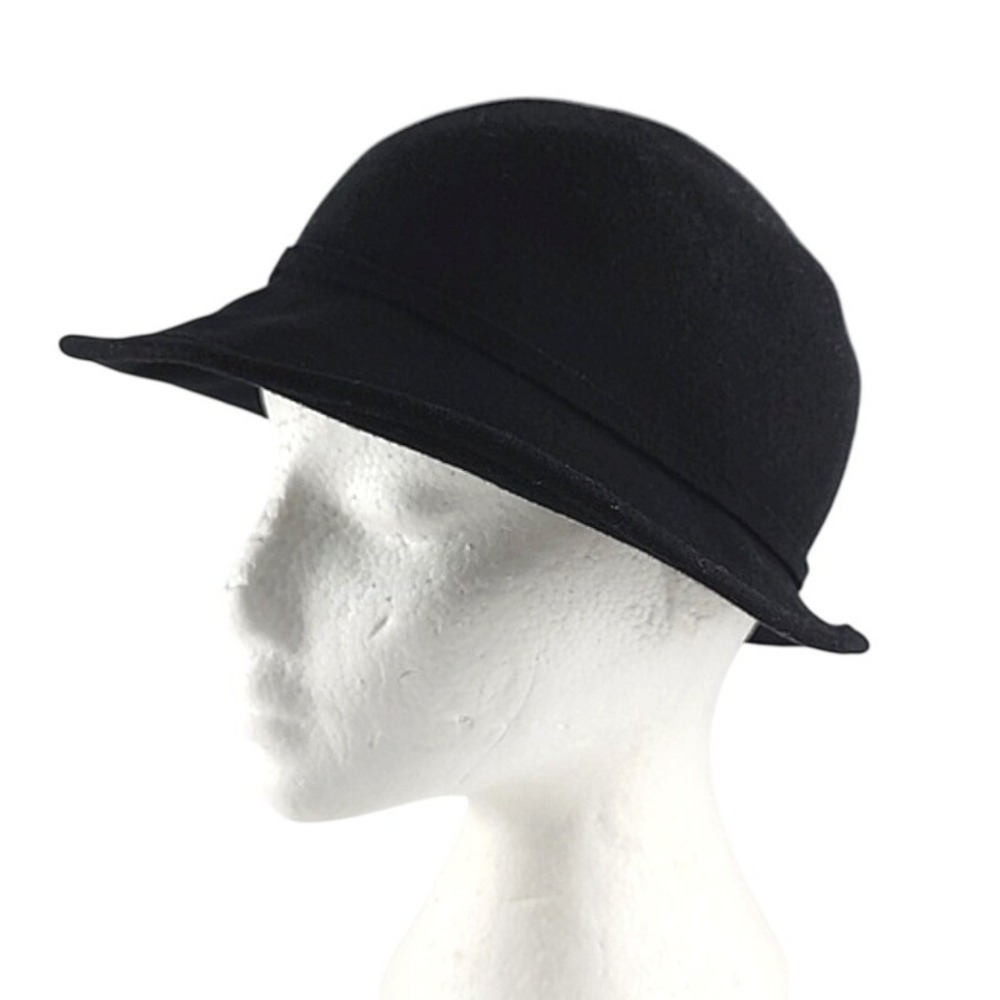 Sus-Elle Vintage Women's Wool Felt Cloche Hat Bow Asymmetrical Black OS